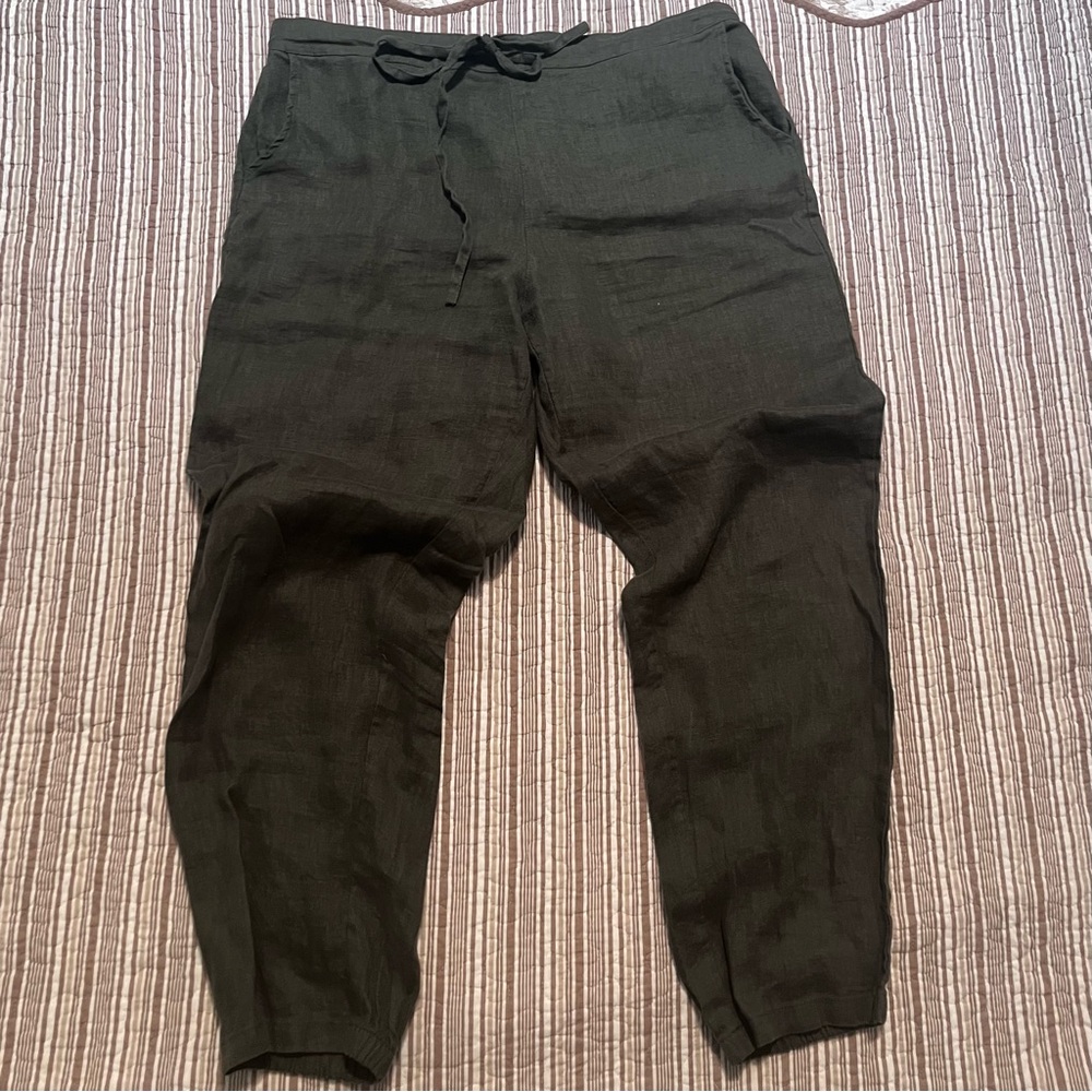 SHEIN 100% Linen Black Cropped Drawstring Linen-Blend Pants
